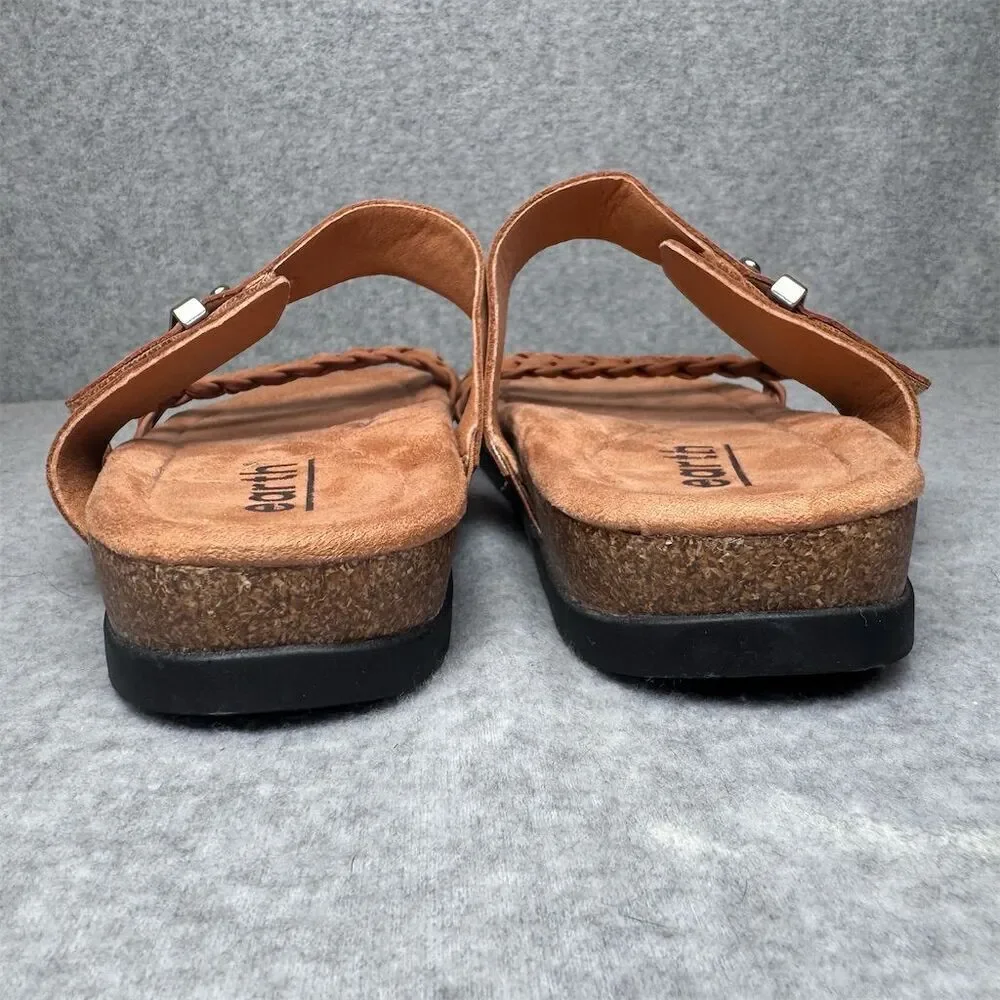 Earth Women's Braided Leather Slip-On Sandals Brown Size 8.5 Casual